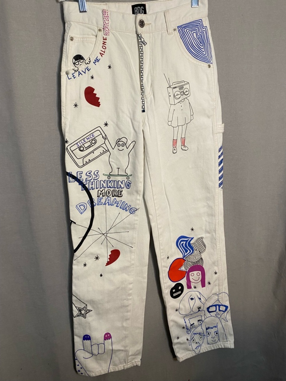 BDG Cream High-Rise Jeans with Colorful Graphic Prints